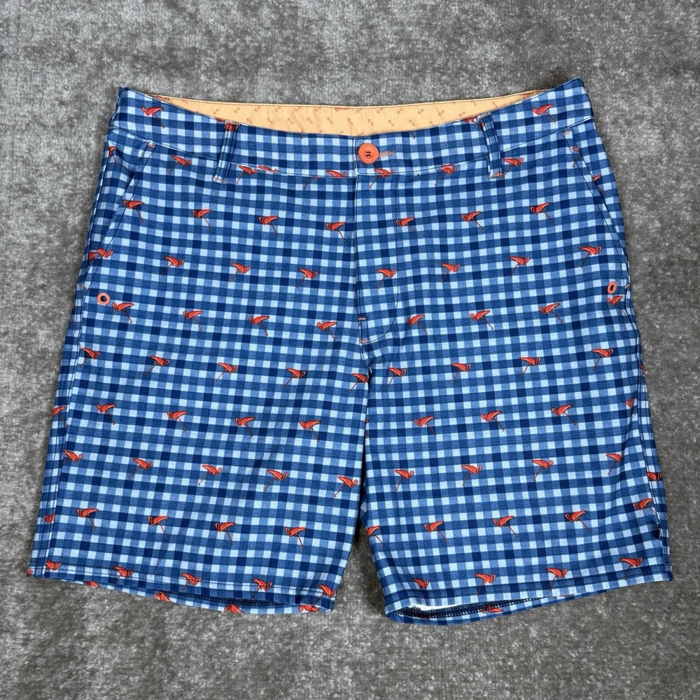 Sperry Top-Sider Shorts Men's 36 Blue Check Chino Flamingo Golf Tennis‎ Outdoor